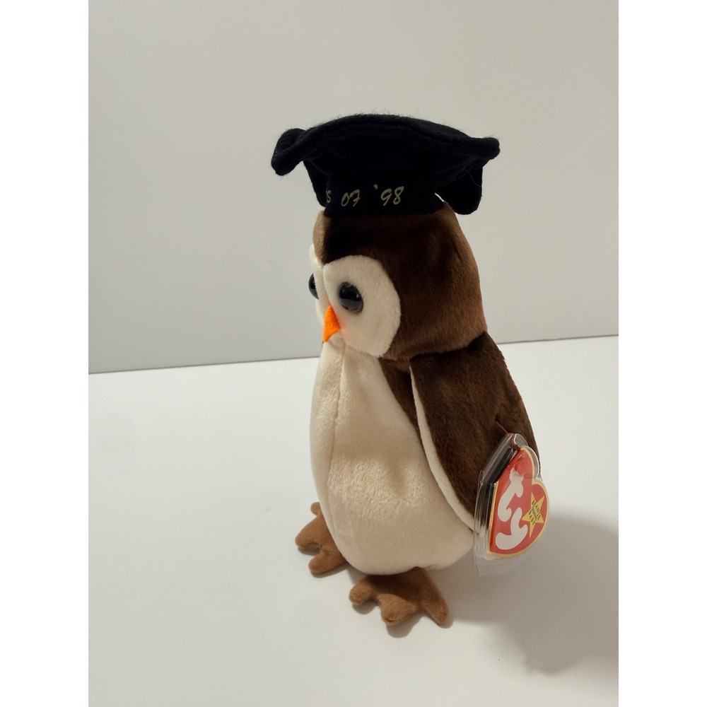 Ty Beanie Baby Wise Owl Plush Toy OS Brown Excellent Class of 98 Graduation 1997